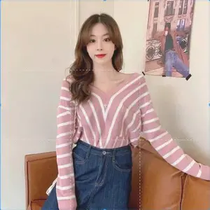 Atasan Rajut Knit Model Batwing salur 821 Fit Lembut