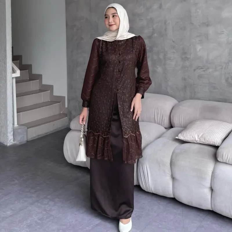 Stuffcisy [READY] Safwa Oneset Silk Tulle Chantily Kondangan Lamaran Wisuda Daily Panjang Setelan Rok Terbaru Kondangan Rempel Formal Muslim 6