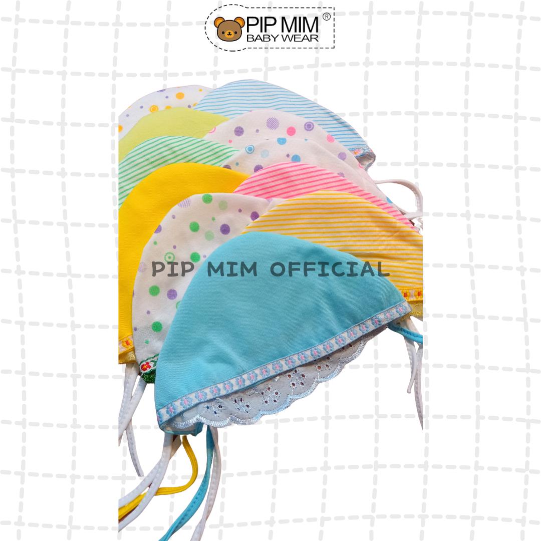 Pip Mim Baby - 12 Pcs Topi Kupluk Renda Bayi 0-6 Bulan Merk PIP MIM Lembut Lucu Ber SNI