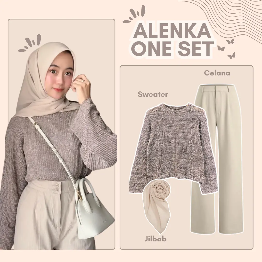 Outfit One Set Wanita Kekinian ( Sweater Rajut -  Celana Kulot - Jilbab ) OOTD Hijab Style - LS093 Baju Nyaman