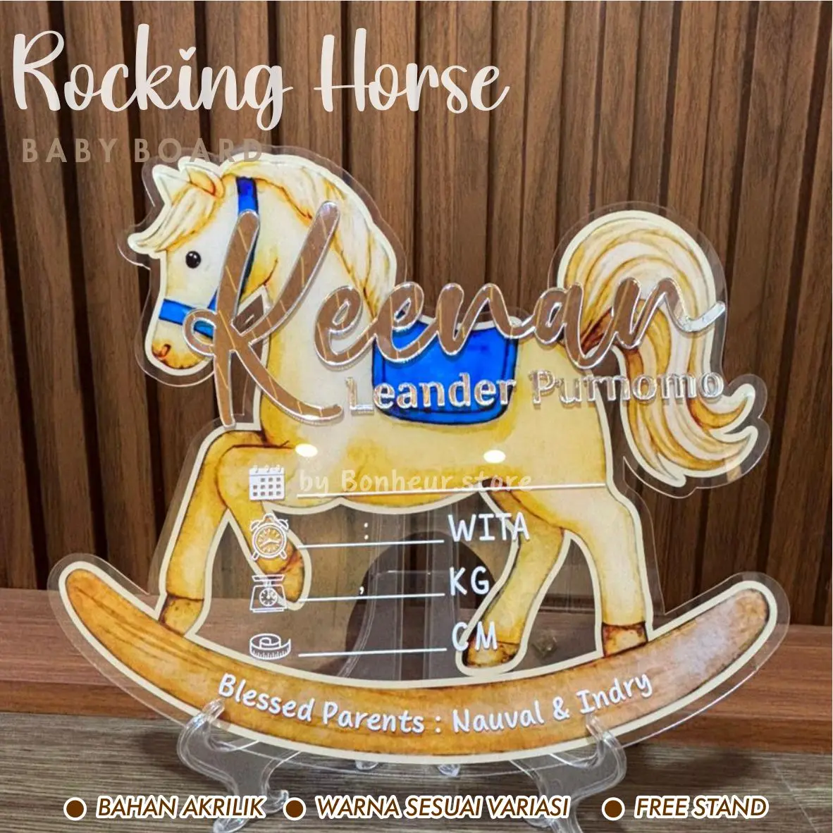 Vintage Rocking Horse Series / Papan Kelahiran Bayi Bahan Akrilik Bentuk Kuda