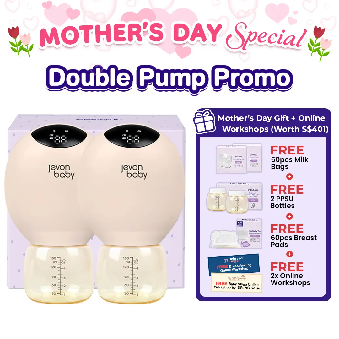 Jevonbaby Breast Pump (Bundle of Two Pumps) - Includes 60 pcs Milk Storage Bags + 2 PPSU Bottles + 60 pcs Breast Pads + 2 Online Workshops