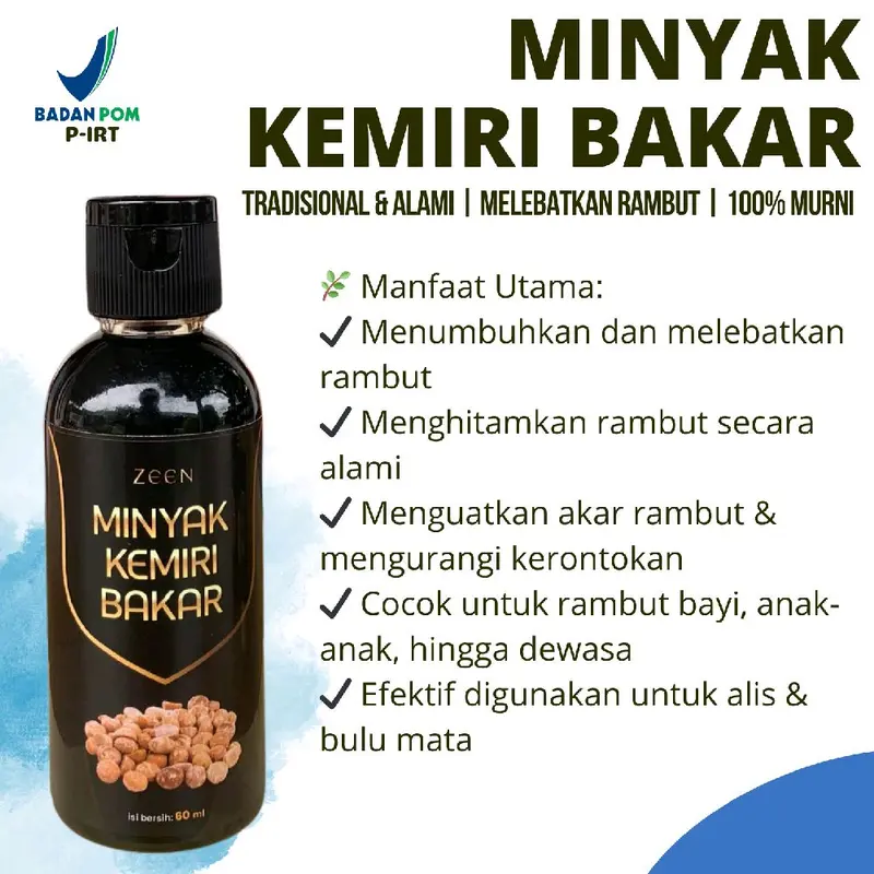 Minyak Kemiri Murni dan Bakar Organik Netto 100 Ml & 60 Ml Nutrisi Rambut Haircare Perawatan minyak kemiri kemiri bakar 7