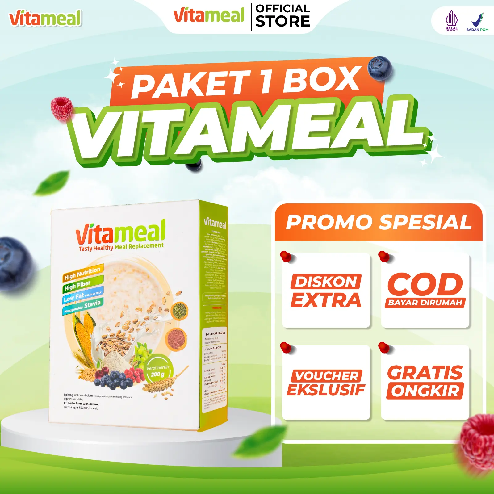 [PAKET] 1 BOX VITAMEAL Original Resmi | Nutrisi Makanan Sehat | Cereal Food Granola Oatmeal | Sereal Susu Dairy Milk