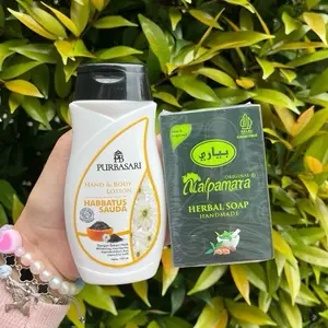 PAKET 2pcs Purbasari Hand & Body Lotion Habbatussauda 100ml + Nalpamara Herbal Soap