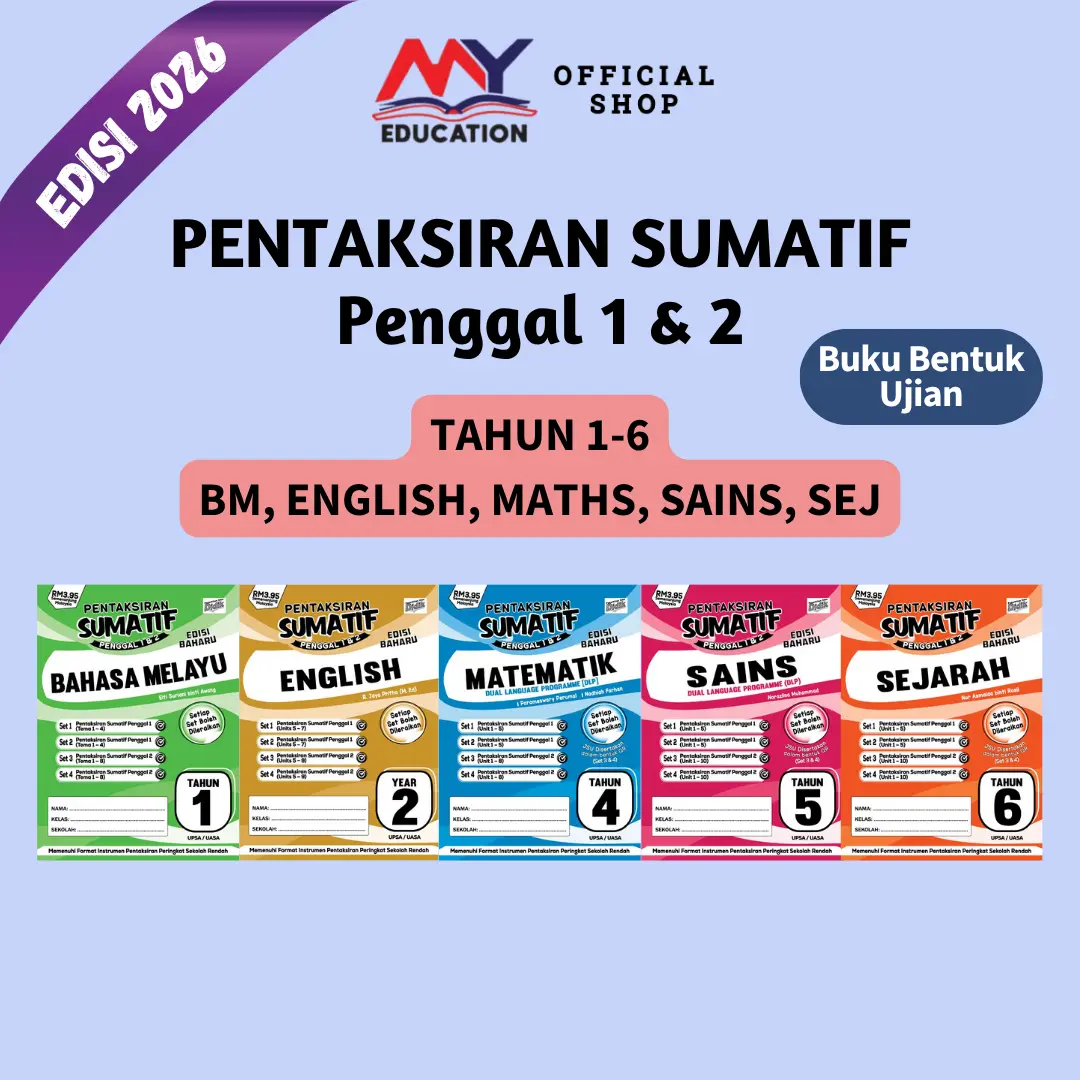 [MyEducationBooks] PENTAKSIRAN SUMATIF KSSR Edisi Baharu Penggal 1 & 2 (Tahun 1-6) BM, BI, Maths, Sains, Sejarah - Buku persediaan ahkir tahun