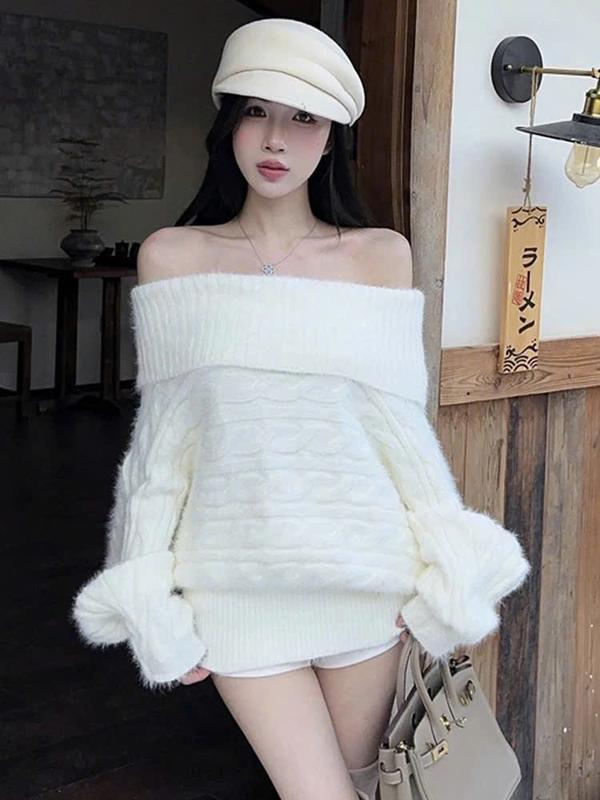  Áo Len Lông Tay Dài Trễ Vai Kiểu Xoắn Thừng Ngang.Huyền Thanh Shop,Chất len lông mềm mịn.Hàng QC Freesize dưới 55kg CAO DƯỚI 1M60 