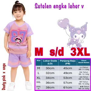 Setelan Anak Perempuan Leher V Motif Angka / Setelan Anak Cewek Gambar Angka / Setelan Anak Jersey Leher V