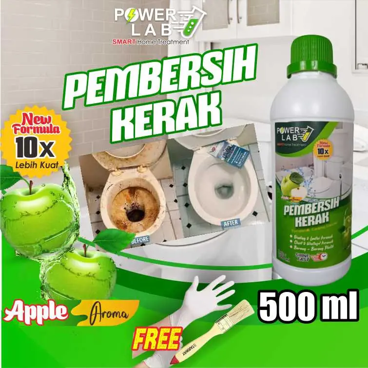 Powerlab Cairan Obat Pembersih Penghilang Kerak Jamur Lumut Serbaguna Untuk Lantai Dinding Keramik Bak Bathtub Kamar Mandi Toilet WC Kloset Closet Duduk Jongkok Wastafel Porcelain Kaca Noda Berkerak Membandel Waterspot Non HCL 500 Ml