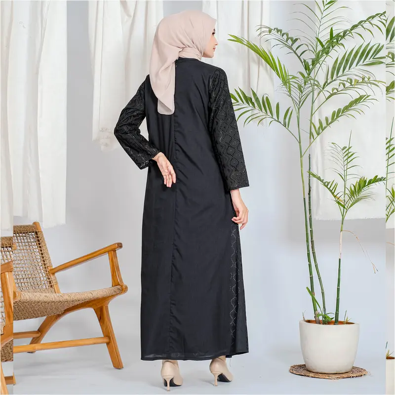 Gamis Elmira Katun Silk Renda Full 723 - Gamis Katun Hitam Muslim untuk Haji Ihrom - Perlengkapan Haji by ARIVA 5