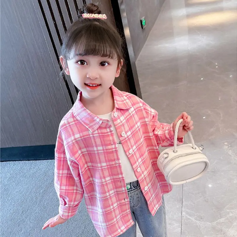 Áo Sơ Mi Kẻ Sọc Cho Bé Gái, Áo Dài Tay Phong Cách Phương Tây Mới, Mùa Xuân Và Mùa Thu, Trẻ Em, Trẻ Mới Biết Đi