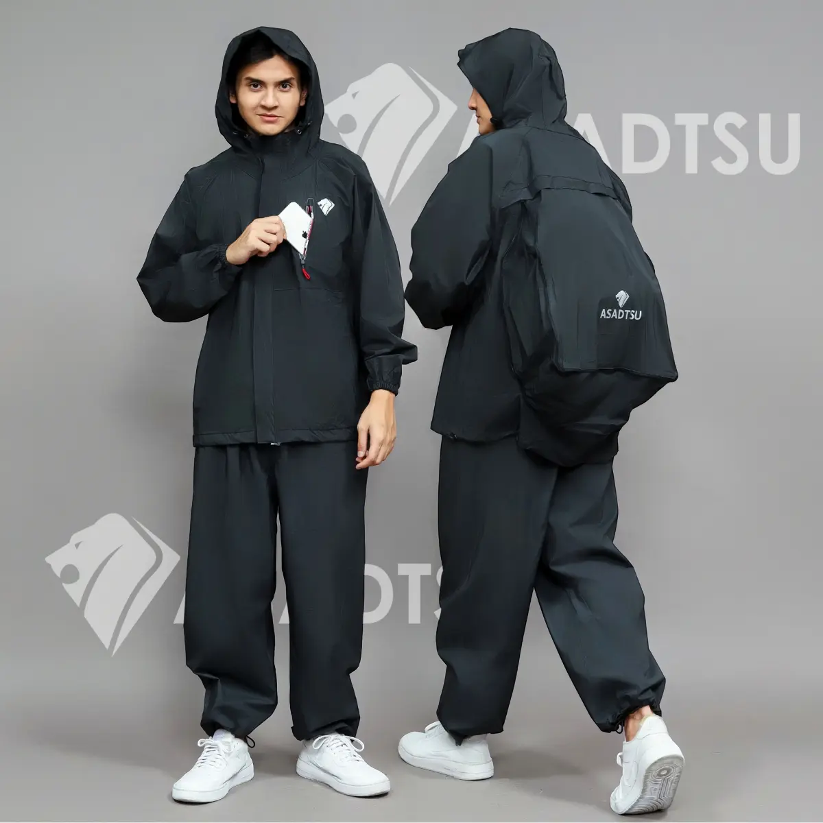 ASADTSU Jas Hujan Ransel Setelan Dewasa  Pria Wanita Bahan Tebal Impor Waterproof