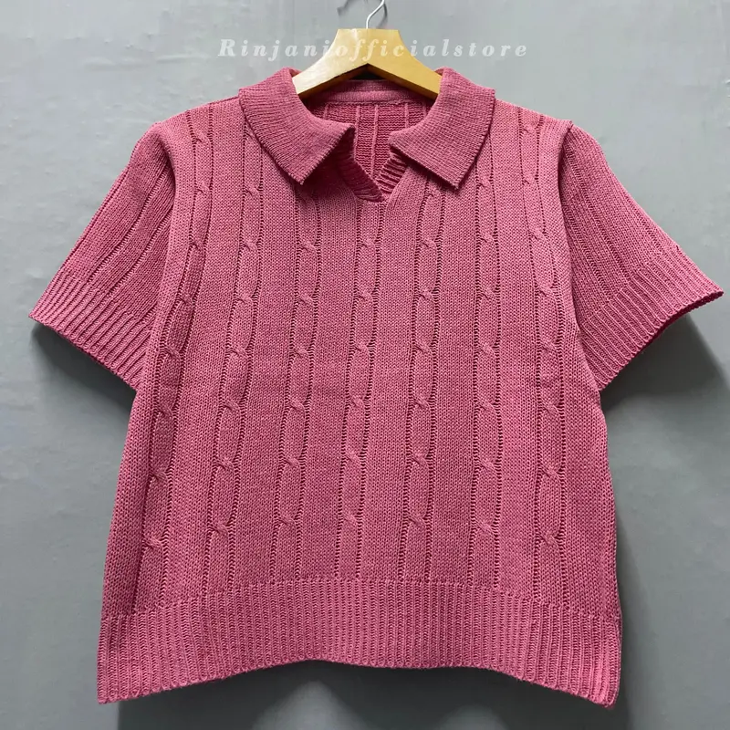 Clara baju rajut style korean best product Bunga Fit Garis Lembut Wanita Knitwear Nyaman Lengan Pendek 4