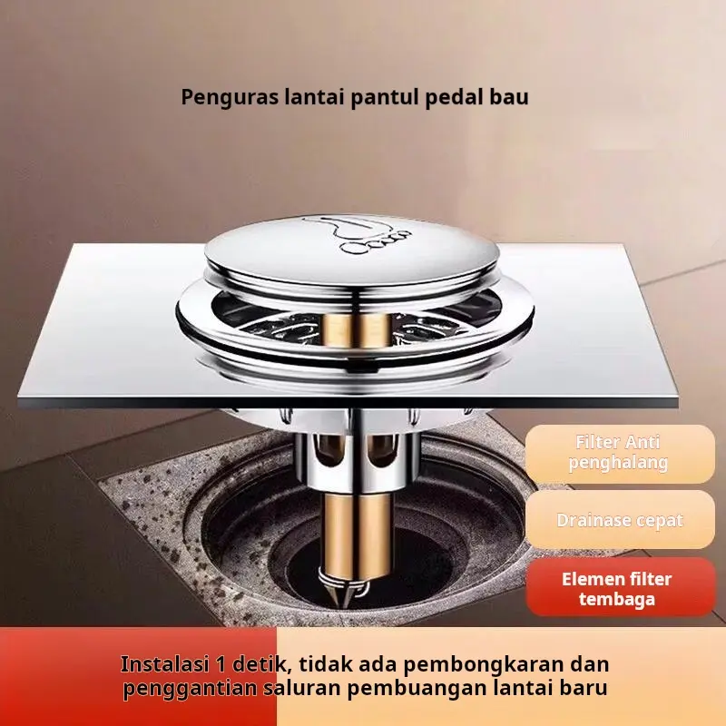 Penutup anti bau saluran pembuangan kamar mandi dengan inti yang dapat melompat, alat anti bau dan serangga yang serbaguna, tipe tekan dan injak