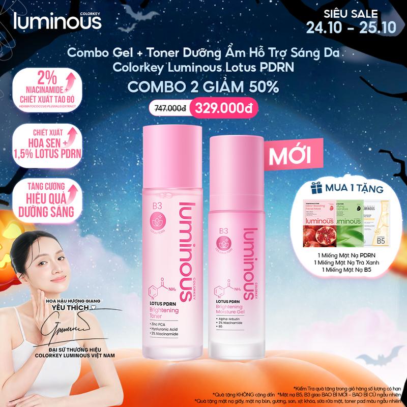 SET 1 TONER 100ml + 1 GEL Dưỡng Ẩm 50ml Colorkey Luminous Lotus PDRN Hỗ Trợ Cấp Ẩm Cho Da