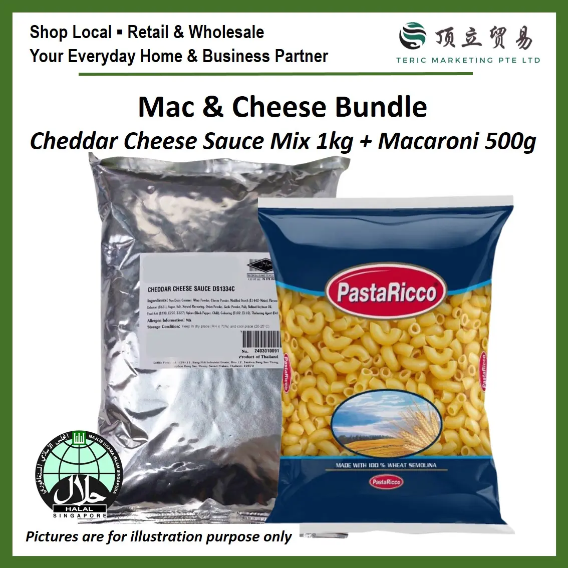 [SG Bundle] Halal Mac & Cheese Bundle | Cheddar Cheese and Pasta Ricco Macaroni Bundle Cheddar Cheese Sauce Mix