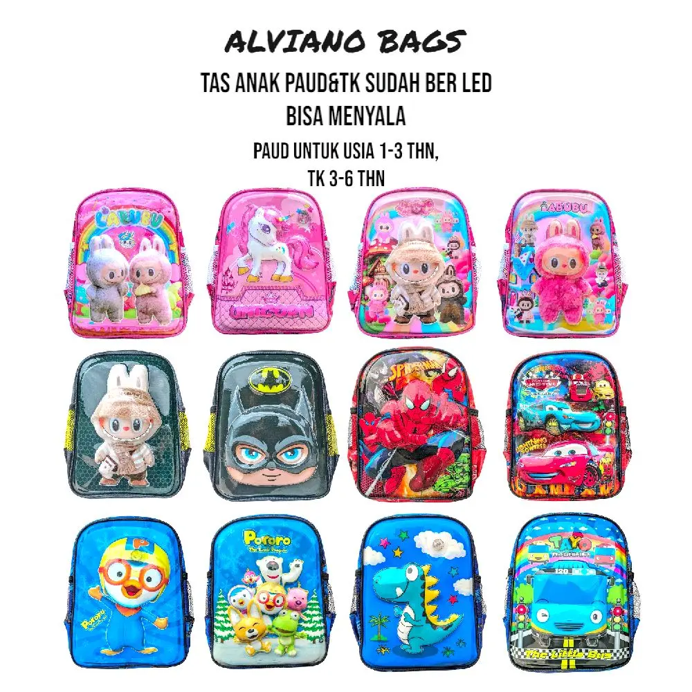 TAS SEKOLAH ANAK PAUD DAN TK GAMBAR LABUBU 3D BER LED TAS SEKOLAH ANAK KARAKTER FASHION Sd