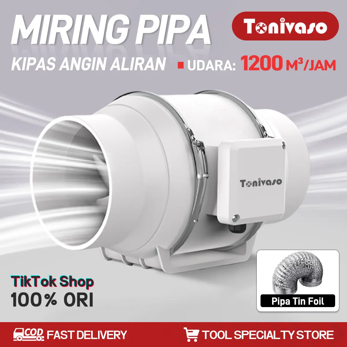 Tonivaso Inline Duct Exhaust Fan 4/6/8 Inch – Booster Blower Efisien untuk Ventilasi Kipas Saluran Sebaris