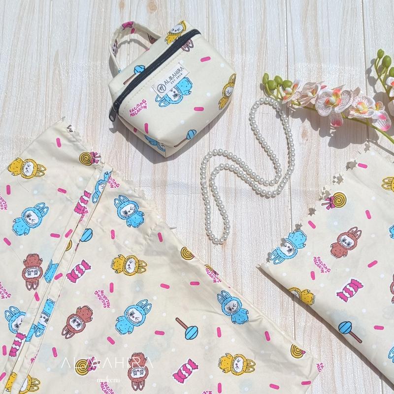 Mukena Anak LABUBU Series 6-12thn Motif Laser cut Resleting Dagu 1