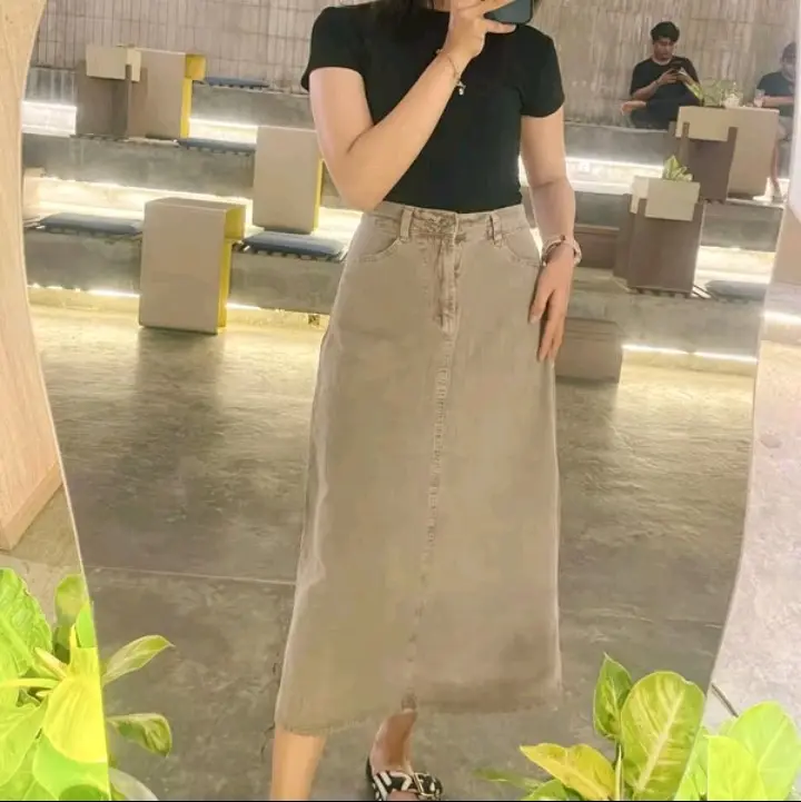 ROK JEANS A-LINE HIGHWAIST 7/8 WANITA // BASIC SKIRT DENIM 780 // ROK SPAN KOREAN STYLE Wanita Dewasa Simple Nyaman Panjang 4
