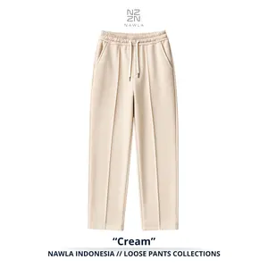 NAWLA - Celana Panjang Baggy Loose Pants Pleated Fit Warna Cream