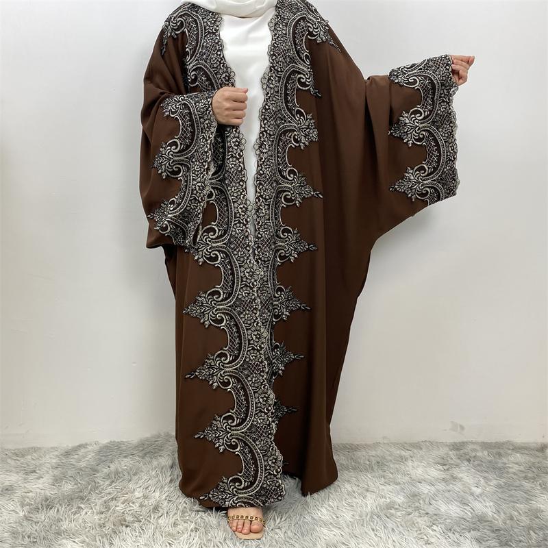 Product Introduction of 1417#  Modern Dubai Embroidery Big Cuff Nida Batwing Sleeve Modest Fashion Butterfly Abaya 10