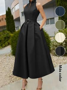 Vestido elegante de fiesta para mujer, falda línea A con cintura anudada, nuevo para primavera/verano, sin mangas y escote en V, estilo urbano para uso diario