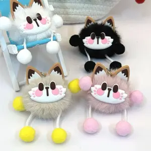 Gantungan kunci keychain Bulu halus Pompom kucing aesthetic lucu