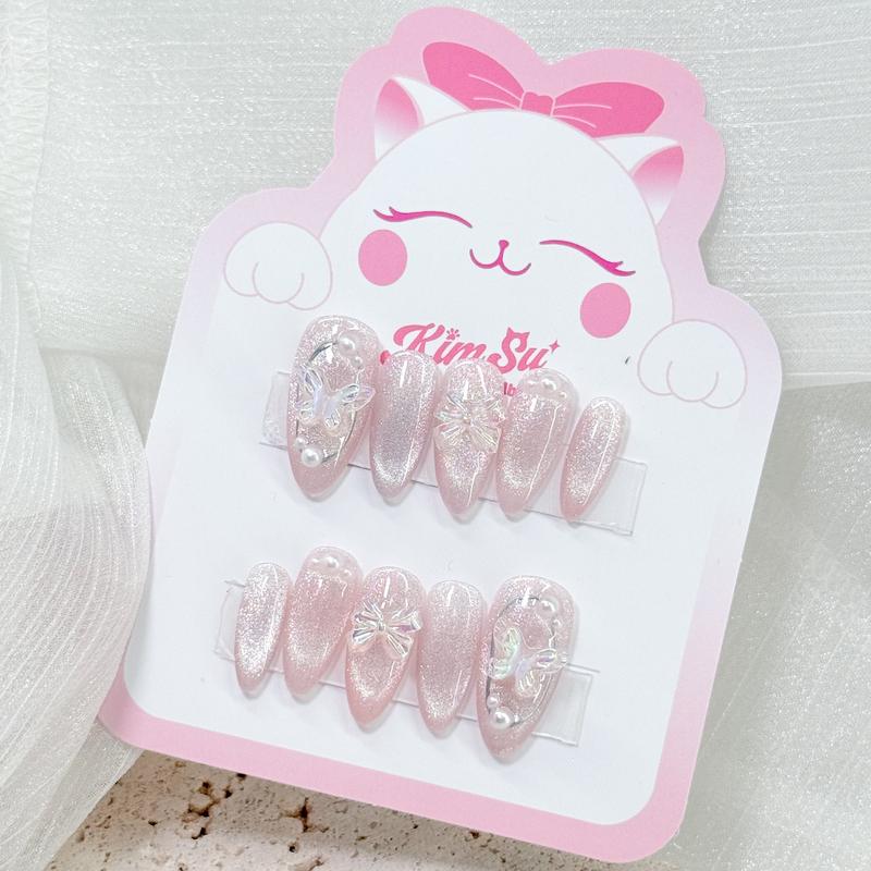 M212 Kimsu Nailbox thiết kế mắt mèo hồng nude đính nơ hồ điệp mini - chụp ảnh cô dâu kỷ yếu dự tiệc