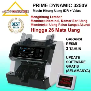 Mesin Hitung Uang Rupiah Valas, Prime Dynamic 3250V, Membaca Nominal, Nomor Seri, Deteksi Hingga Puluhan Macam Mata Uang