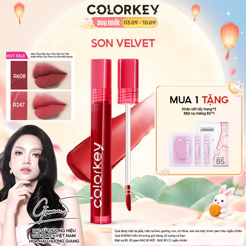 Son Kem Velvet COLORKEY Phiên Bản 3.0 Chất Son Mỏng Mịn, Bền Màu Mềm Mượt Trên Môi 3g