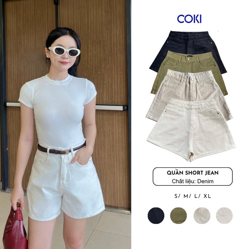 Quần short Jean Nữ trắng Gập Lai Nhiều màu Lưng Cao Basic Women Ong Pants