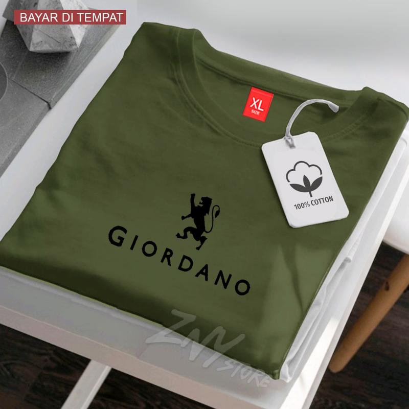 COD !!! Baju Kaos Distro Giordano Logo Text Hitam Premium Quality Kaos Cotton Combed 30s Lengan Pendek T-Shrit Koas Unisex Pria/Wanita 2
