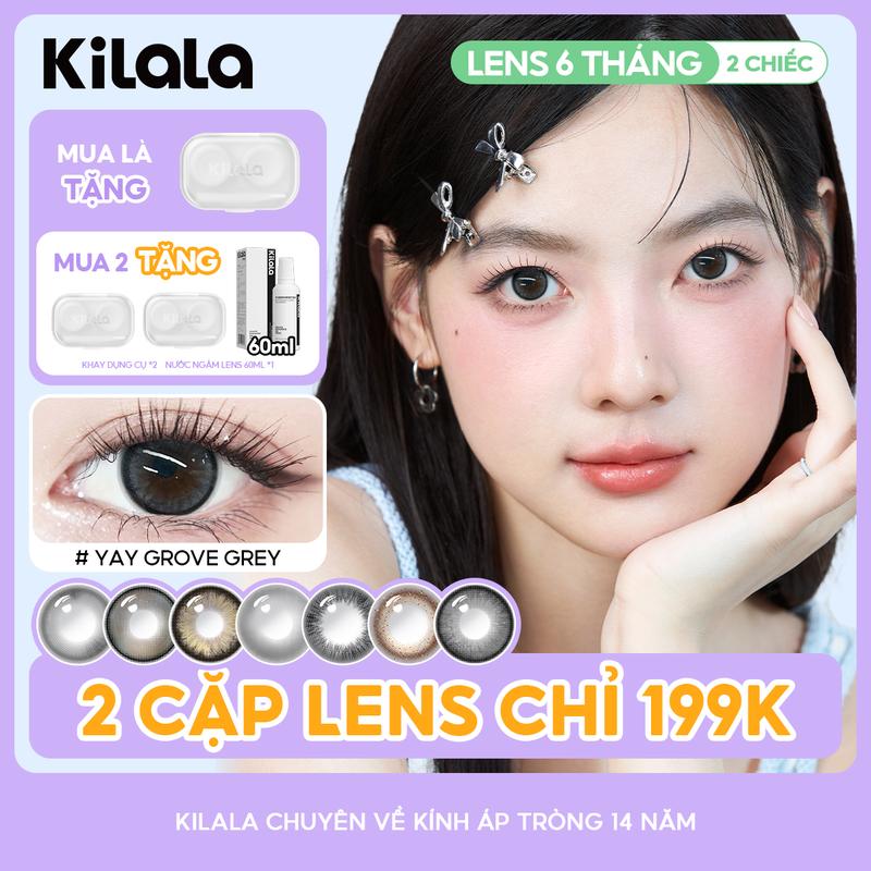[Deal ưu đãi] Kính áp tròng Kilala lens 6 tháng màu đen nâu xám tím DIA 14.2-14.5mm độ cận 0-7 lens màu sắc nhẹ nhàng đeo lên thêm điểm nhấn cho đôi mắt thích hợp dùng hàng ngày[Quà tặng như trong hình]