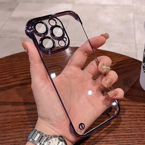 Ultra thin Plated borderless Phone Case iPhone15 14 13 12 11 Pro Max casing for iphone 15 plus case PC plating hard shell Anti fall Shockproof