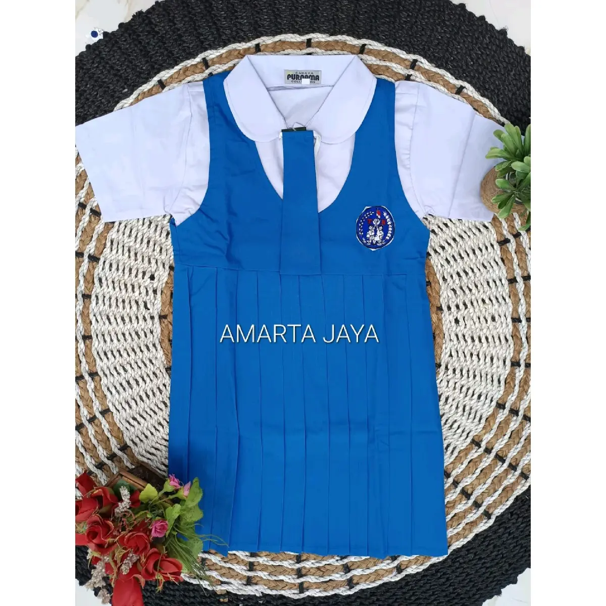 SERAGAM PAUD DAN TK PGRI TERUSAN CEWEK PENDEK SERAGAM TK PGRI NASIONAL WARNA BIRU PUTIH BAJU BAHAN KATUN DELTA ROMPI TERUSAN ROK BAHAN GRAND MASTER MURAH BERKUALITAS