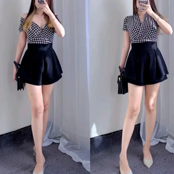 Atasan bodysuit lengan pendek bahan cotton streach leher v