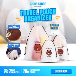 Tas Organizer Make Up Kosmetik Anti Air Travel Pouch Cat Brown - Plastik