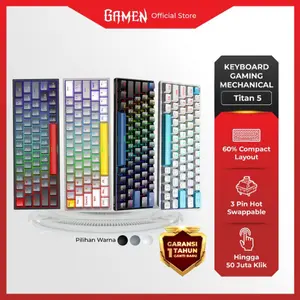 GAMEN Titan 5 All Series Keyboard Gaming Computer  Mechanical 60% Layout Pluggable RGB Light Original  Kabel - Garansi 1 Tahun