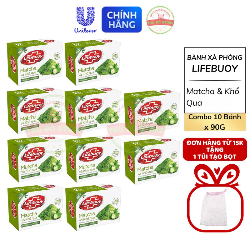 Combo 10 Bánh Xà Phòng Lifebuoy Matcha Khổ Qua 90G Đơn Từ 1K Tặng Túi Tạo Bọt