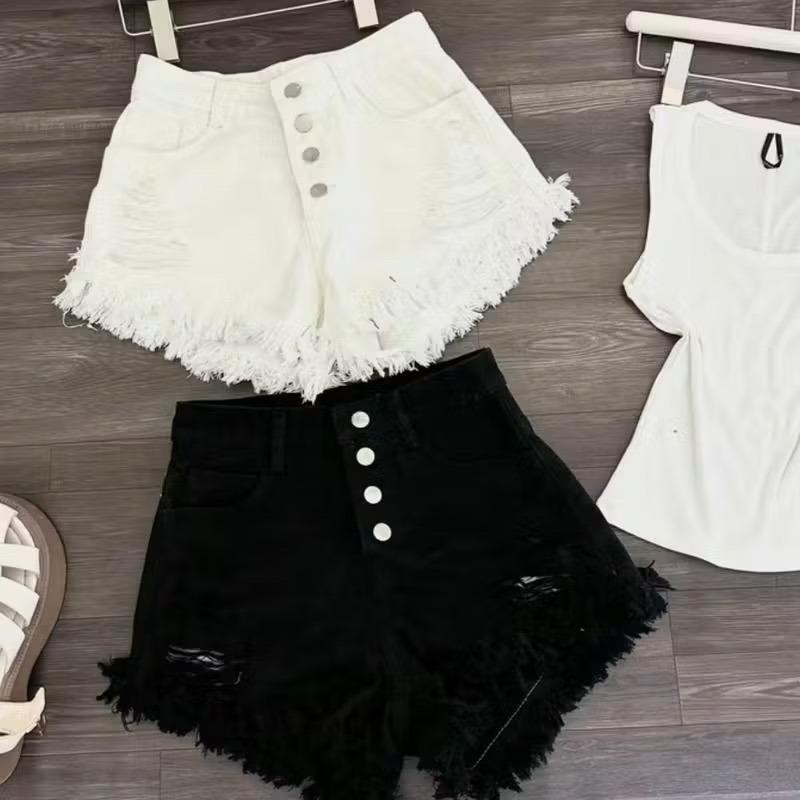 J02 Quần TẾT 2026 Quần short thái cài 4 nút rách tua Quần sooc nữ khuy dọc túi 2 màu trắng đen hàng QCL1 - Shorts