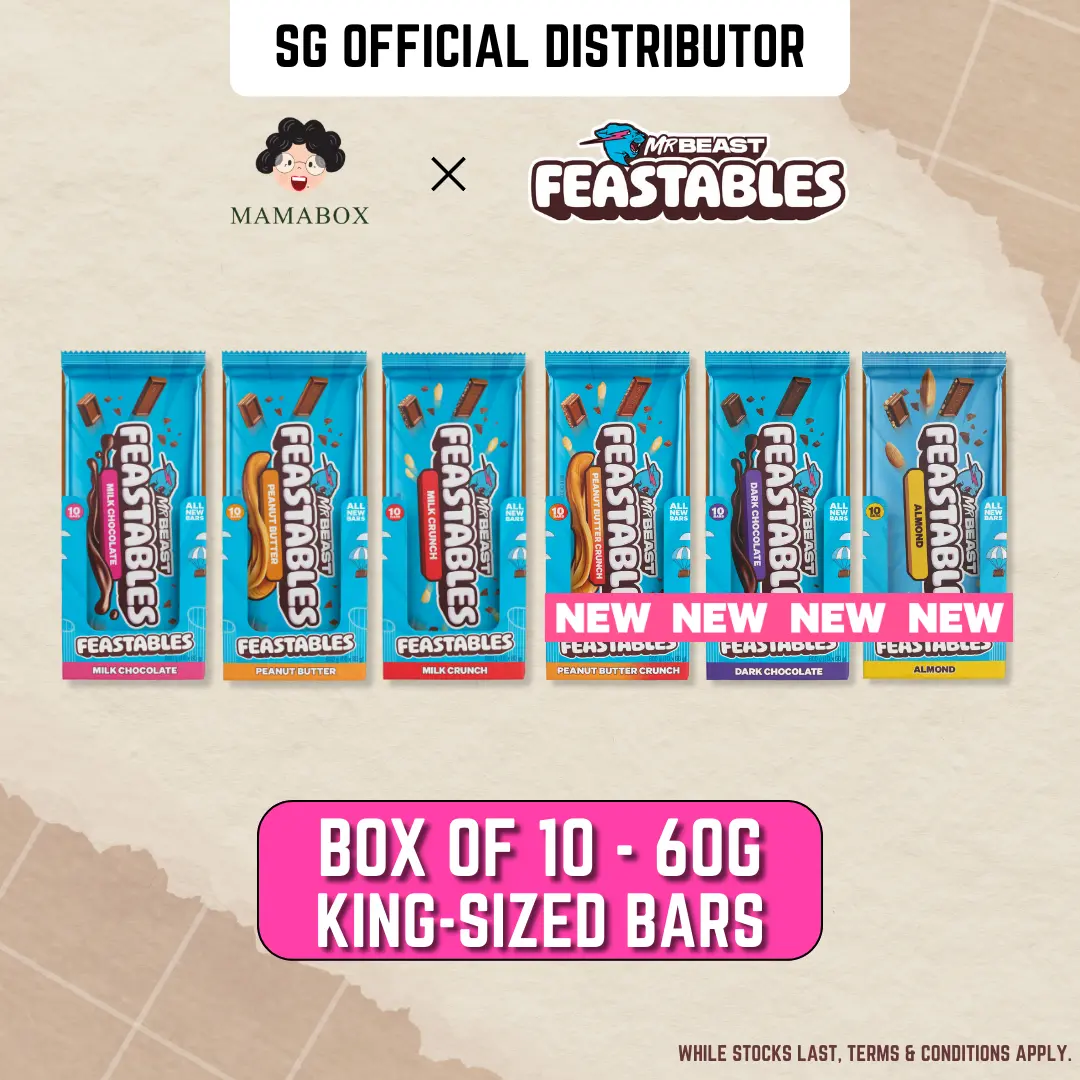 Box of 10 Feastables MrBeast | Milk Chocolate + Crunch + Peanut Butter + Dark Chocolate + Almond + Peanut Butter Crunch (10 Count x 60g)
