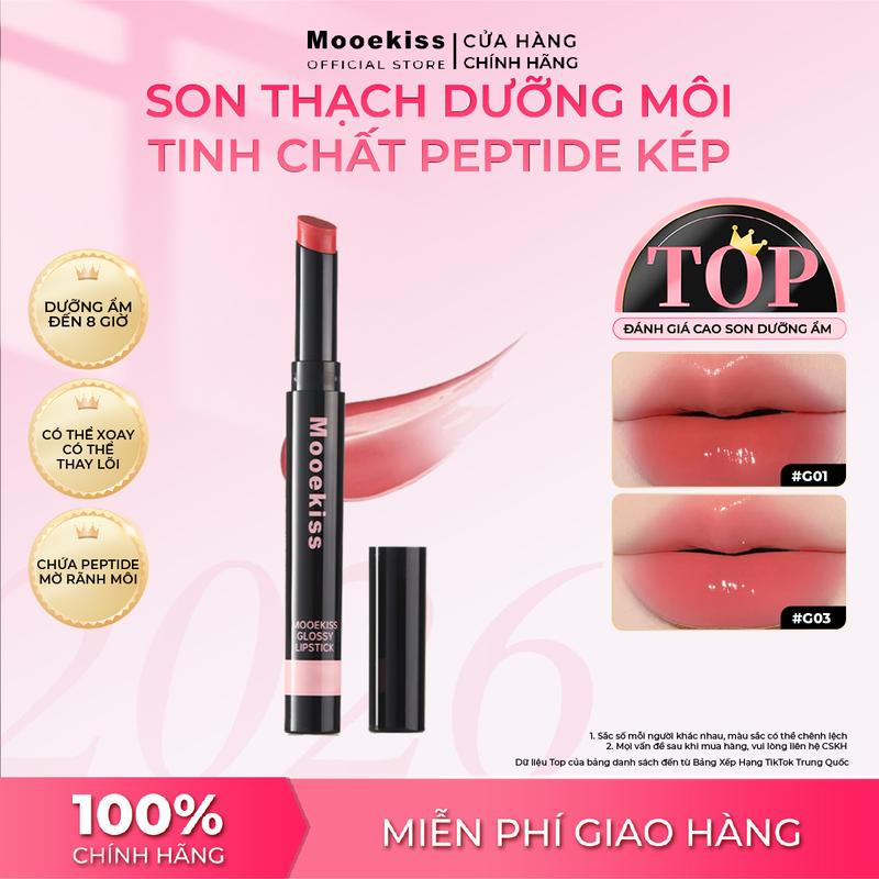 Son bóng dưỡng tinh chất Mooekiss dạng thạch nước bóng gương dưỡng ẩm mượt mà sáng bóng tự nhiên không dính ly mờ rãnh môi 2.2g