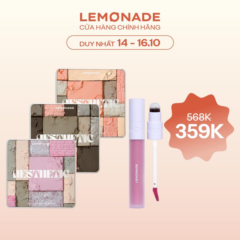 Combo 01 Bảng phấn mắt đa năng Lemonade Aesthetic Multi-task Palette 10.8g và 01 Son kem mịn lì thuần chay Lemonade Perfect Couple 3.5g