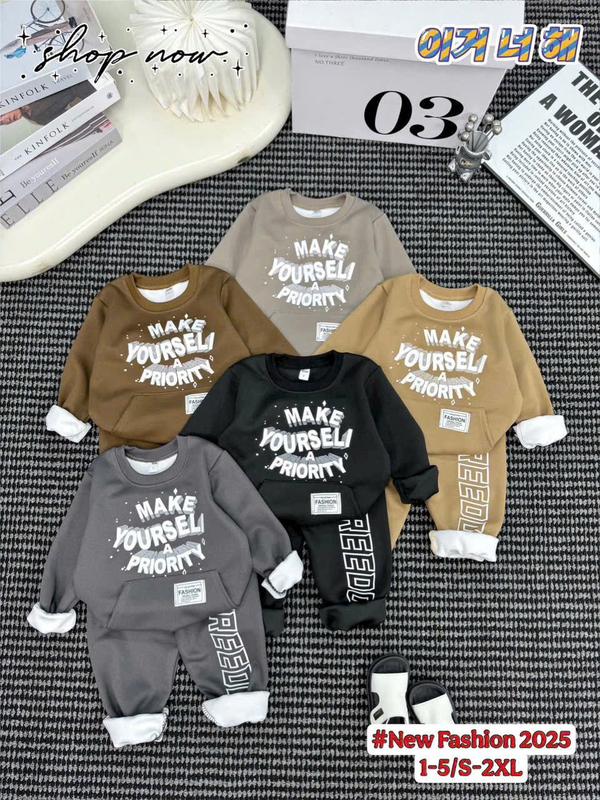 Sét bộ nỉ mùa đông bé trai bé gái ( HỌA TIẾT 5 MÀU IN CHỮ MAKE ) chất liệu nỉ bông size 9-40kg M99