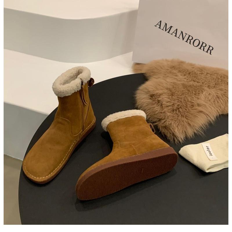 Winter New Flat Snow Boots Women's New Trend Mid Calf Boots Plus Warm Fashion Cotton Shoes Fur Leisure Footware 7