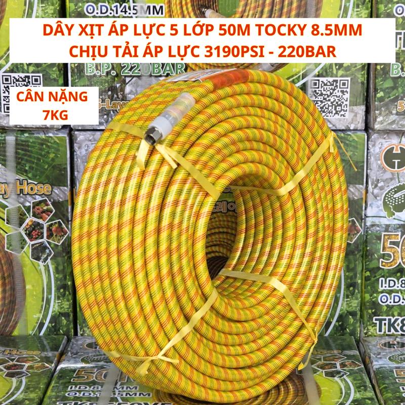  Dây xịt thuốc 5 lớp áp lực cao TOCKY áp lực nén 220Bar dây xịt cao áp 8.5mm x 50m cao cấp 