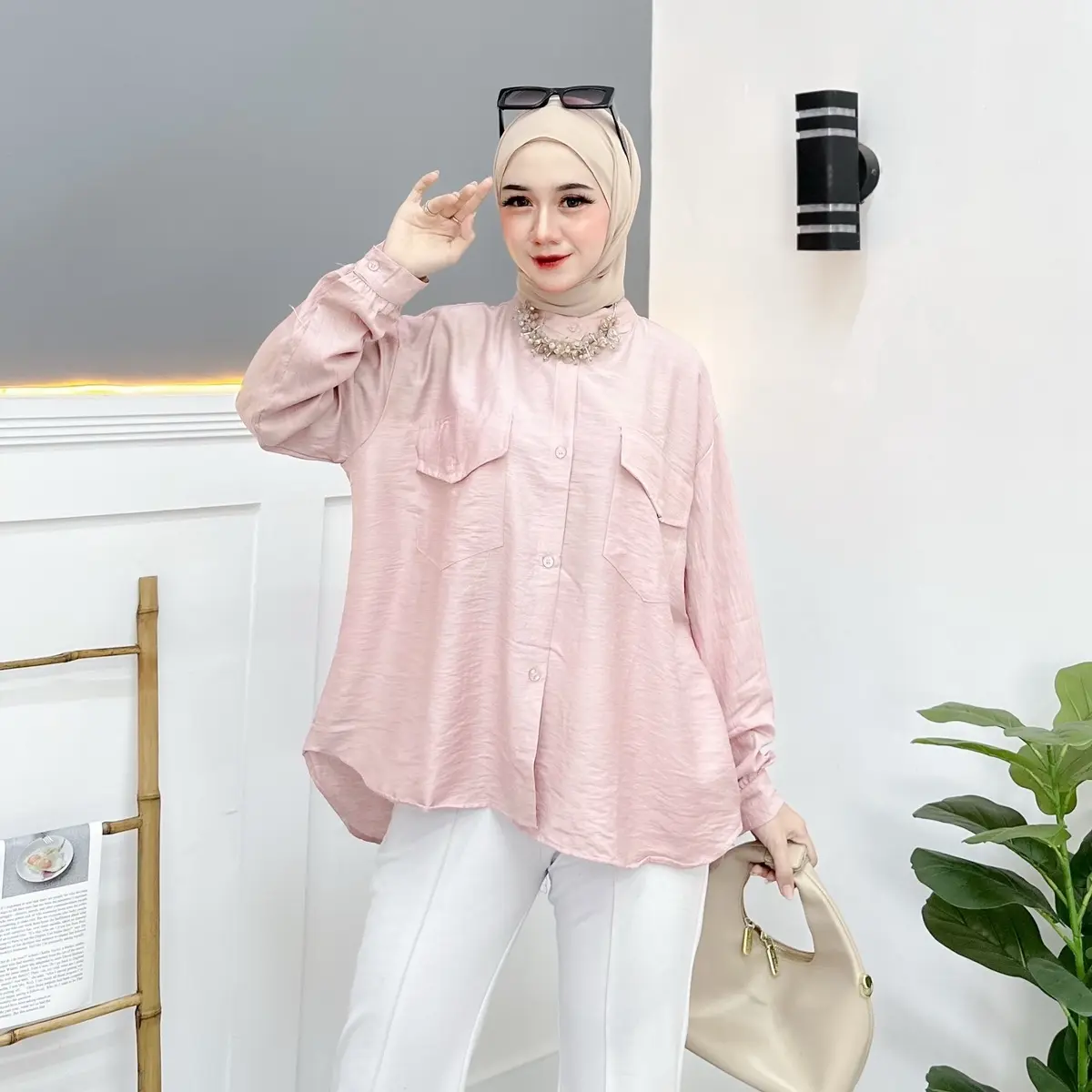 Malrene - Kemeja Joya Over Size Shirt - Outer Linen Pocket - Atasan Wanita Bahan Linen Kekinian Baju Panjang Oversize Casual