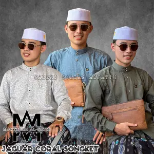 ALFATIH - {Best Seller 2026} Kemko jaguar Coral Kemeja koko sultan bahan katun motif timbul Coral Kemeja koko pria lengan panjang 2024 kemeja pria koko  pria