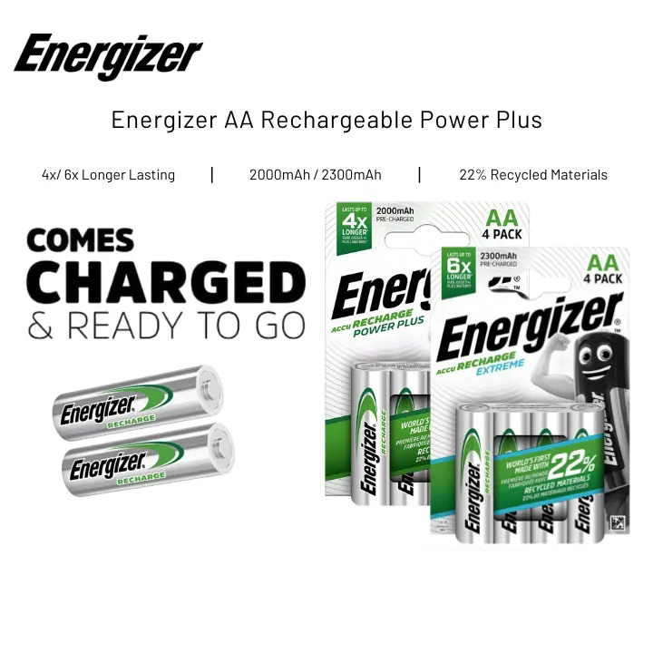 Energizer Accu Recharge Power Plus AA 2000mAh/ 2300mAh Rechargeable Battery